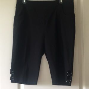 Black pull on shorts. Longer length. Sparkle